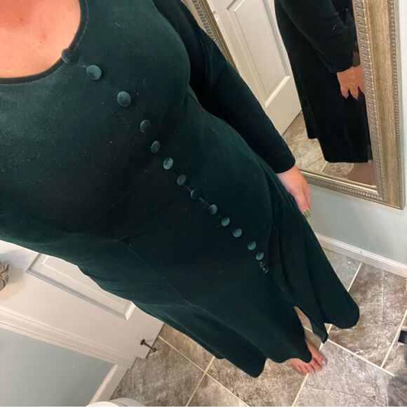 Vintage Emerald Green Velvet Long Sleeve Dress - Picture 4 of 12
